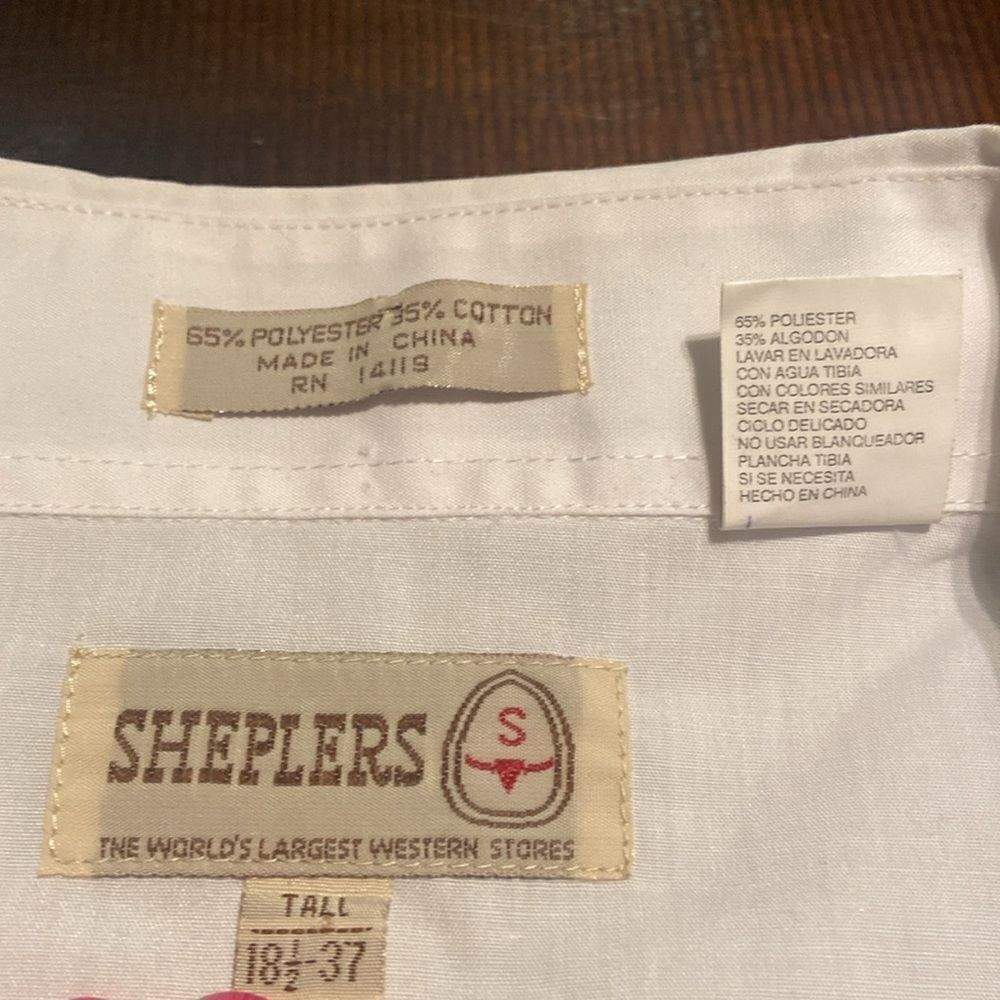 Vintage sheplers western Pearl snap dress shirt men’s tall 18.5–37 white - Picture 4 of 5